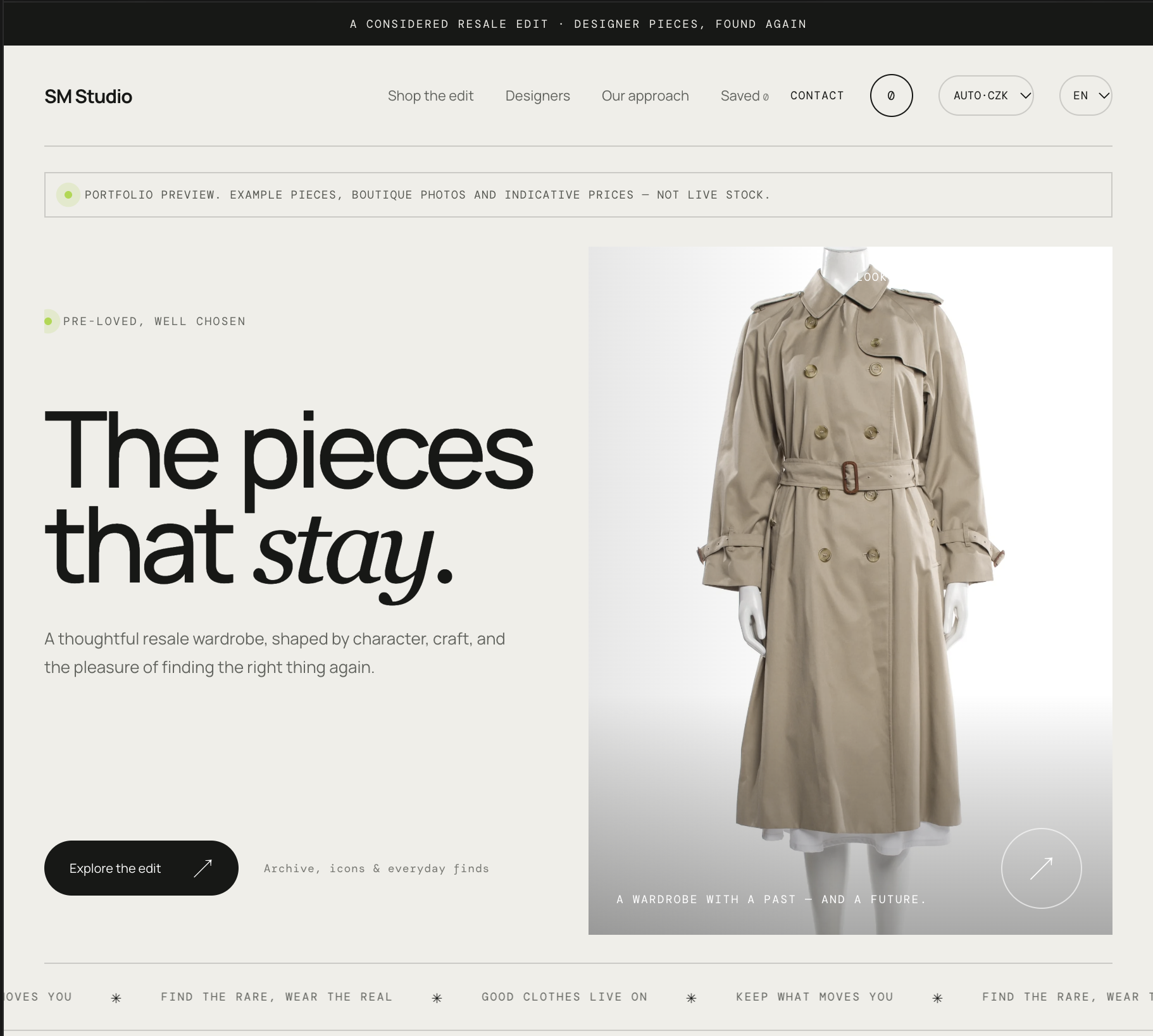 First screen of the SM Studio resale store website